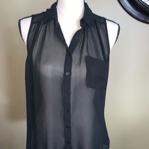Sheer black flowy button down, sleeveless